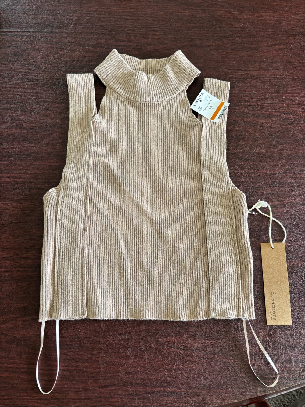 NWT Dreamers Beige Ribbed Mock Neck Cropped Tank